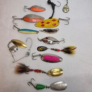Lot Of 12 Vintage Fishing Lures Spoons Spinners Topwater Baits